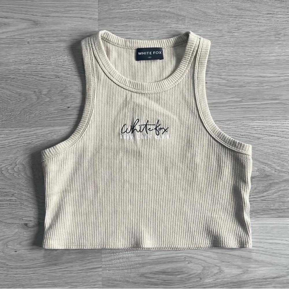 White Fox Boutique Tan Cream Fitted Crop Tank Top
